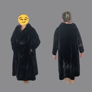 Vintage Alixandre Mink Fur Coat Black Brown Black Short Hair Midi